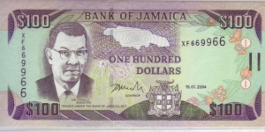 JAMAICA : 100 dollar with RADAR NUMBER 6699966 Banknote