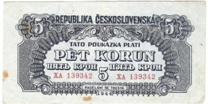 5 Korun(Czechoslovakia-Soviet Union occupation 1944)  Banknote