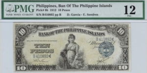 p8b 10 Peso BPI Note (PMG Fine 12) Banknote