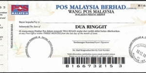 Pahang 2010 2 Ringgit postal order. Banknote