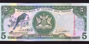 Trinidad & Tobago 2002 P-42b 5 Dollars Banknote