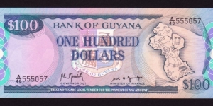 Guyana 1989 P-28 100 Dollars Banknote