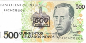 500 Cruzados Novos overprinted with value 500 Cruzeiros Banknote