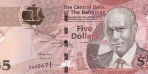 Bahamas P72 (5 dollars 2007) Banknote