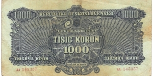 1000 Korun(Czechoslovakia-Soviet Union occupation 1944) Banknote
