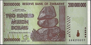 Zimbabwe 2008 200 Million Dollars. Banknote