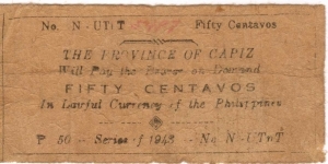 S-201a Province of Capiz 50 Centavos note Banknote