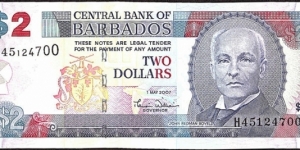 Barbados 2007 2 Dollars.

Cut unevenly at both top & bottom. Banknote