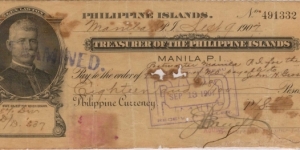 RARE Philippines General Lawton Treasury of the Philippine Islands Check Banknote