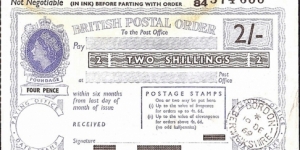 Scotland 1969 2 Shillings postal order.

Issued at Gordon (Berwickshire). Banknote