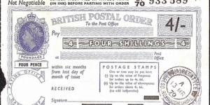 Scotland 1970 4 Shillings postal order.

Issued at Morebattle,Kelso (Roxburghshire). Banknote