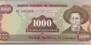 Nicaragua 1000 Cordobas 1985 P156b. Banknote