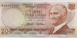 Turkey 20 Lira 1970 P187a. Banknote