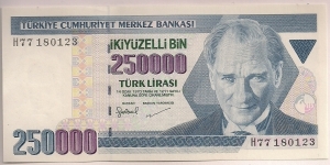 Turkey 250000 Lira 1998 P211. Banknote