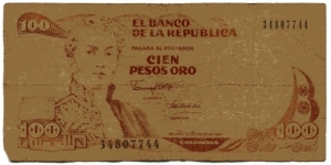 Cien Pesos oro - A dirty used note. Banknote
