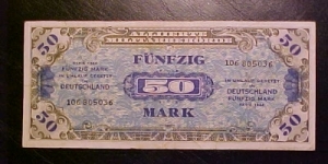An allied occupational note for 50 marks, quite plain and given to allied troops before the landings in Normandy. Banknote