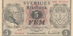 Sweden P41a (5 kronor 1948) Banknote