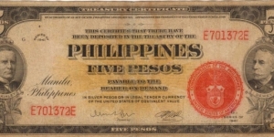 PI-91a Philippines 5 Peso Treasury Certificate. Banknote
