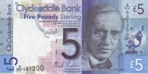 Scotland PNew (5 pounds 6/8-2009) Clydesdale Bank Banknote