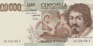 100.000 Lire, Type 1, 'Caravaggio' Banknote
