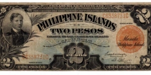 Scarce Issue,
This is a U.S. Philippine Treasury Certificate, payable in Siver Pesos or Gold Coin of the U.S.













 Banknote