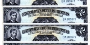 English Issue 2 Peso Rizal Sig3, 5 Consecutive  Banknote