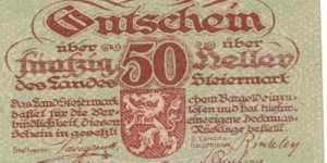 Gotschein Austria 50 Heller 29Feb1920  Banknote