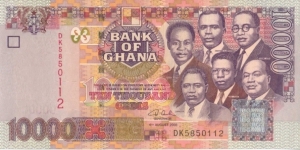 Ghana 10000 Cedis 2003 Freedom Arch on back and Six major National Heros on front Banknote