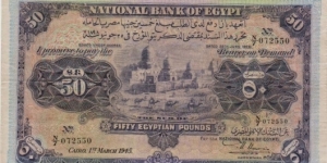50 Pounds, 1945 National Bank of Egypt  Banknote