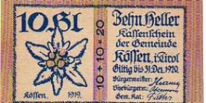 *NOTGELD*__10 Heller__31.12.1920__2° Auflage__Kossen in Tirol  Banknote
