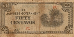 PI-105 RARE Philippine 50 Centavos note under Japan rule, block letters PC. Banknote
