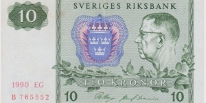 1990 Sweden 10 Krona Banknote
