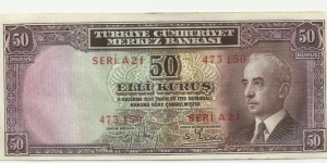 Turkey 50 Kuruş-İnönü Banknote
