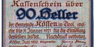 *NOTGELD*__90 Heller__pk# NL__Kossen in Tirol__31.01.1921 Banknote