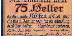 *NOTGELD*__75 Heller__pk# NL__31.01.1921__Kossen in Tirol Banknote