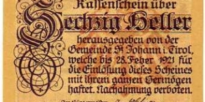 *NOTGELD*__60 Heller__pk# NL__28.02.1921__St.Johann in Tirol Banknote