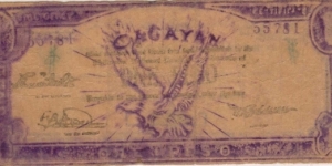 S-186 Cagayan 1 Peso note with upside down print from another note on front. Banknote