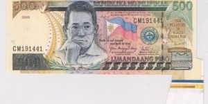 PHILIPPINES 500 PESOS ERROR UNDER GLORIA MACAPAGAL ARROYO ADMINISTRATION , CUT ERROR Banknote