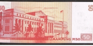 2009 PHILIPPINES 50 PESOS ERROR, 60 YEARS OF CENTRAL BANKING
REVERSE SIDE ERROR, SMUDGED INK Banknote
