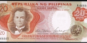 20 PESOS PHILIPPINES PILIPINO SERIES
MARCOS - CUADERNO SIGNATURE
 Banknote