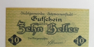 Austrian notgeld. Year: 1920. Value: 10 heller.  Banknote