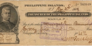 Treasurer of the Philippine Islands General Lawton Check Banknote