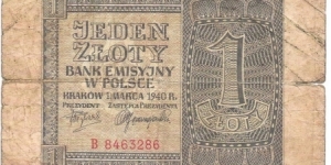 1 Zloty(Nazi Occupation) Banknote