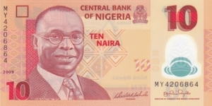 Central Bank of Nigeria | 10 Náírà/Naịra | Obverse: Dr. Alvan Ikoku (1900-1971) | Reverse: Fulani milk maids | Window: Central Bank of Nigeria logo Banknote