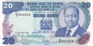Kenya P21a (20 shillings 1/1-1981) Banknote