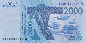 West African States (Cote d'Ivoire) P116Aa (2000 francs 2003) Banknote
