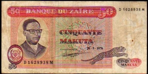 *ZAÏRE*__
50 Makuta (= 0,50 Zaïre)__
pk# 16 c__
20.05.1978 Banknote