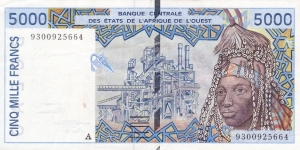 West African States (Cote d'Ivoire)  P113Ab (5000 francs 1993) Banknote
