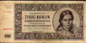 *CZECHOSLOVAKIA*__
1.000 Korun Československých__
pk# 74 d Banknote