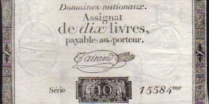 10 Livres__pk# 52__Assignat__24.10.1792 Banknote